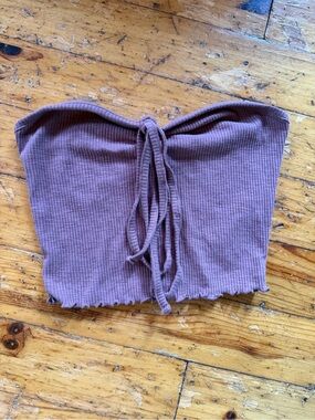 Destined Ribbed Strapless Tie-Front Tube Top